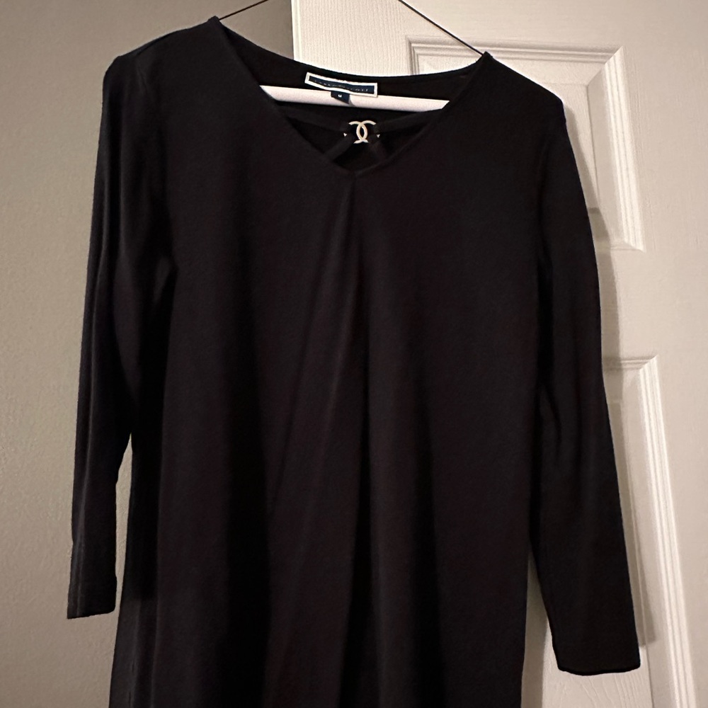 Karen Scott Black V-Neck Top with Silver Accent